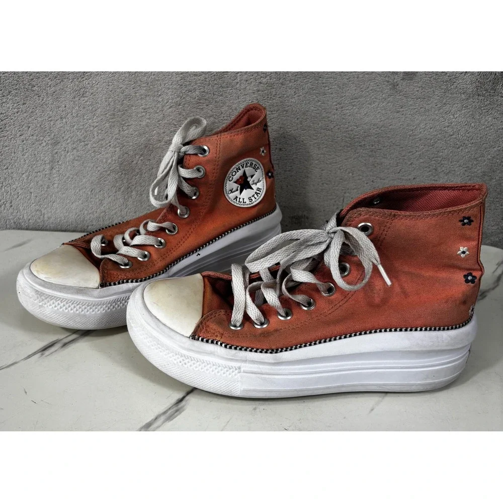 Converse All Star Move High Top Women 7 Orange Good Floral Platform A14266C